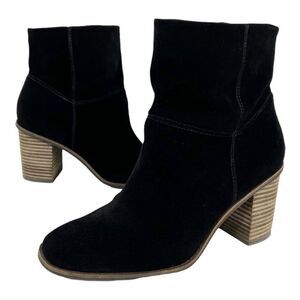 NEW Lucky Brand Jicole Black Suede Slouch Ankle Block Heel Bootie Boots 9.5